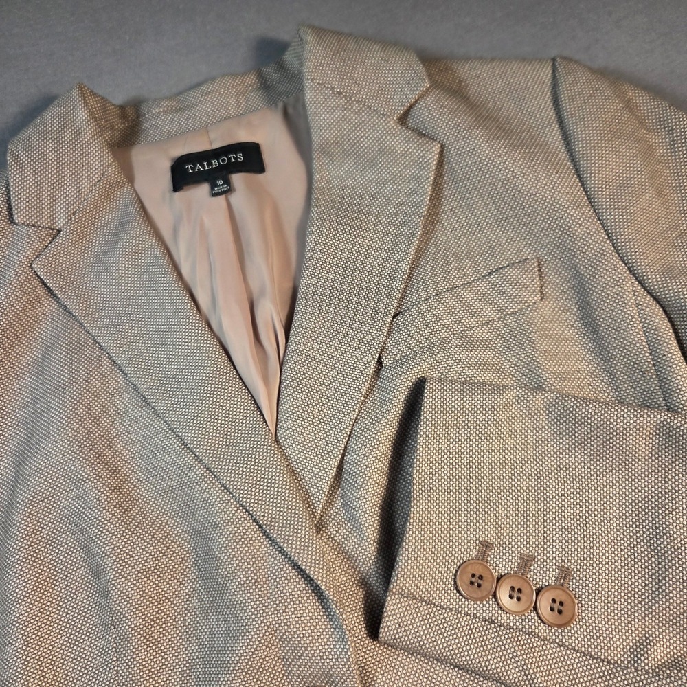 Talbots Womens Tan Linen Blend Textured Two Button Blazer Jacket Size 10 PH200